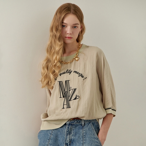 마쟈 레터링 자수 린넨라이크 루즈핏 우븐 티셔츠 ZE08QT500NA