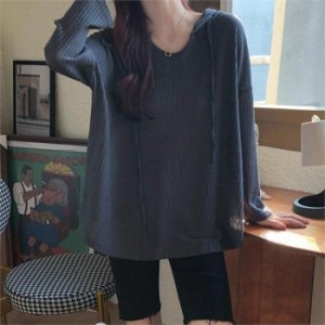 오노마 ONM 30대 여성 차르르 와플 패턴 티셔츠 후드 여리핏 긴팔 9367094