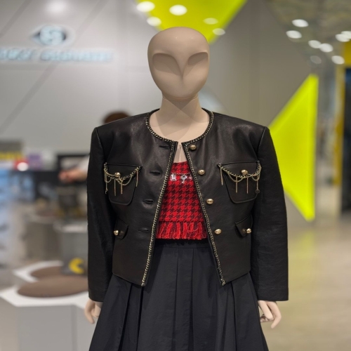 럭키슈에뜨 체인 장식 리얼 양가죽 자켓 LFUDW24800BKX,PIX