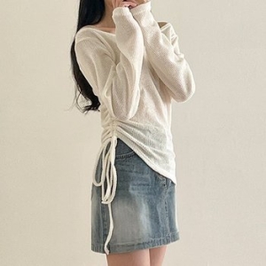 플랜 셔링 실루엣 보트넥 긴팔 니트티셔츠 살안타템/여름니트/가을니트 T_YW1173