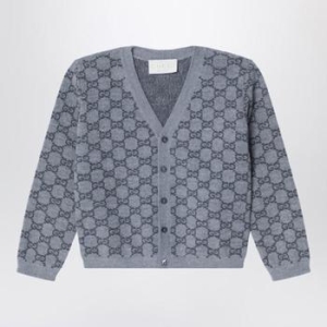 구찌 Cardigan in grey wool with GG jacquard 834348XKEZP/R_GUC-1018