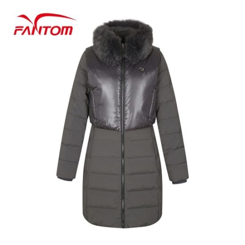 팬텀 여성 레이어드 배색 폭스퍼 덕다운 점퍼 221B4JP257_GY