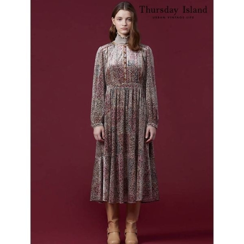 써스데이아일랜드 여성 패턴 벨벳 원피스 T238MOP239W