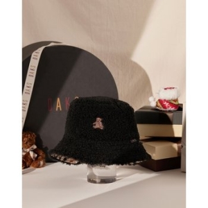 닥스 남녀공용 블랙 곰돌이자수 부클 양면 버킷햇_DBHE5F855BK