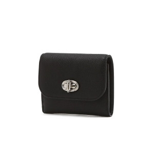 질스튜어트 여성 블랙 가죽 오브 장식 3단 반지갑 JAWA5F001BK