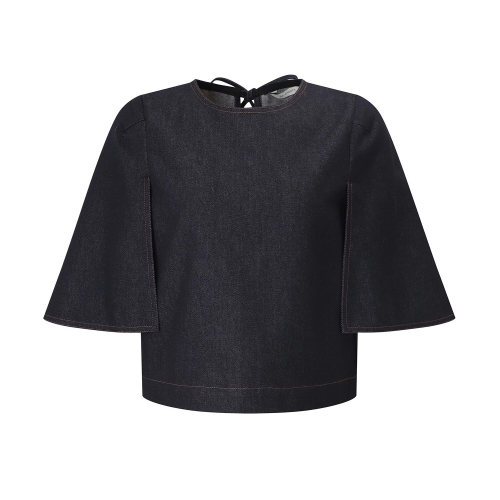 JJ지고트 프리미엄 데님 리본백오픈 블라우스GR8A8BLR31