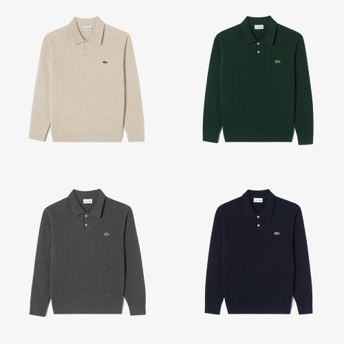라코스테 남성 케이블 긴팔 폴로 스웨터_AH580E-55N YZP