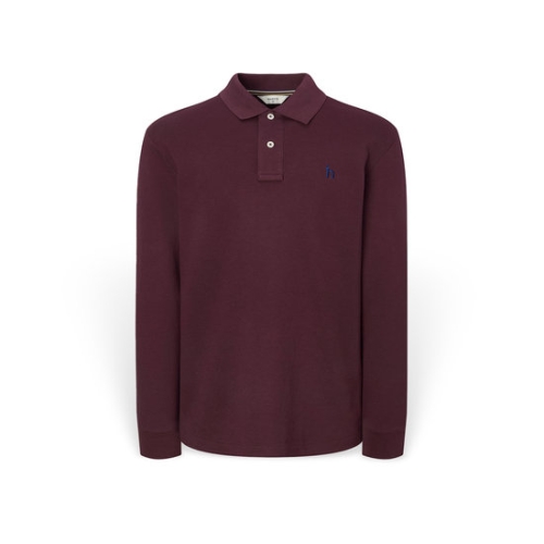 헤지스 남성 와인 긴팔 피케 폴로 셔츠_HZTS5D431D2