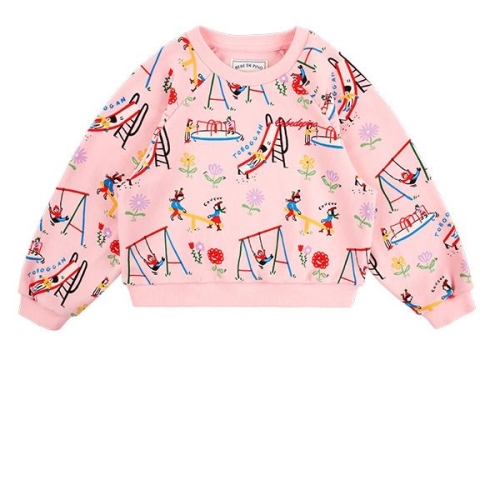 베베드피노 언더웨어 키즈 여아 핑크 플레이그라운드 셔링 맨투맨 티셔츠_BU53MR401