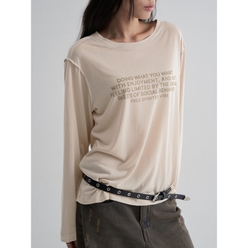 에잇세컨즈 빈티지 오버핏 레터링 티셔츠 베이지 165841AY1A