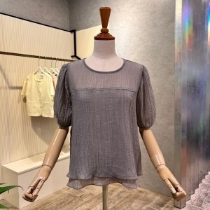 Ab.f.z 시스루 라운드 반팔 블라우스 AOZ3QB331