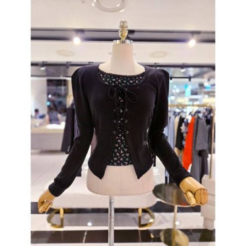 에고이스트 여성 배색 포인트 레이스업 가디건형 티셔츠 ER3OTL04