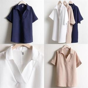 강물처럼 빅사이즈 오픈 브이 블라우스 WW5979 카라 여성 셔츠 S6591254