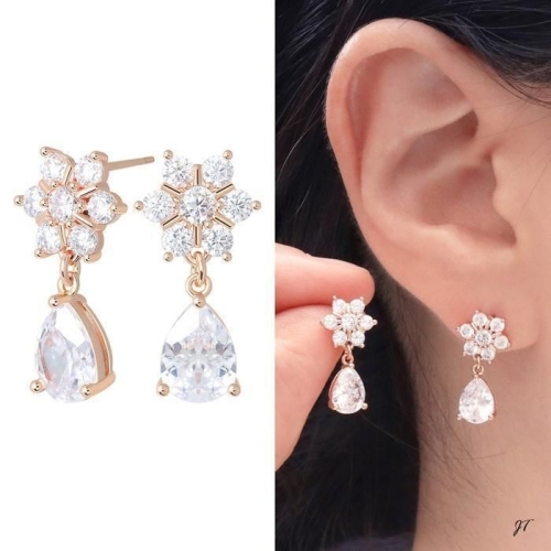 미니아트  14K 골드필드 핀 블링 큐빅 꽃 드롭 귀걸이 40731557