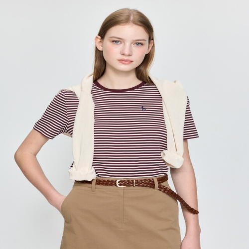 헤지스 여성 코튼 모달 스트라이프 반팔 티셔츠 HSTS5C811D2