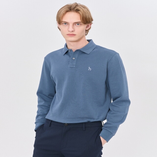 헤지스 남성 블루 단색 면혼방 긴팔 카라티셔츠_WHTS4D432B5