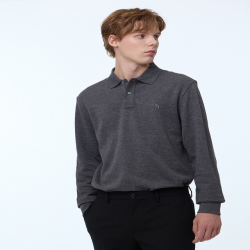 헤지스 남성 차콜그레이 단색 면혼방 긴팔카라티셔츠_WHTS4D432CG