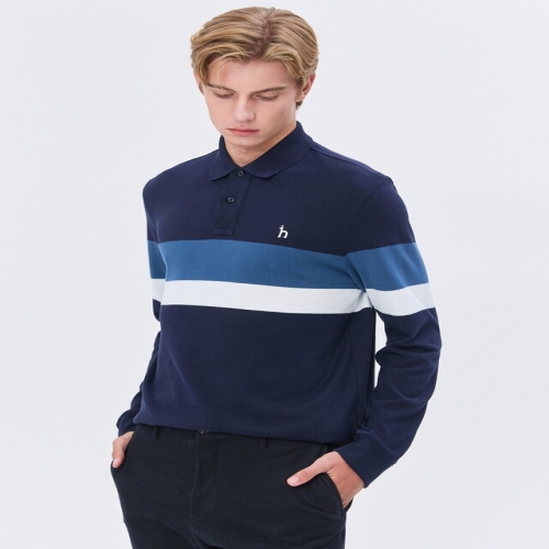 헤지스 스테디셀러 네이비 컬러배색 면 긴팔카라티셔츠 WHTS4D533N3