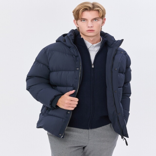 헤지스 남성 네이비 탈착후드 다운 패딩점퍼_WHJU4D501N2