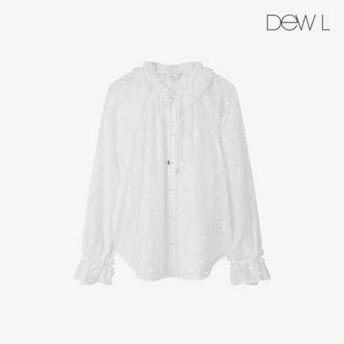 듀엘 여성 프릴넥 시스루 도트 블라우스 L253MSC011