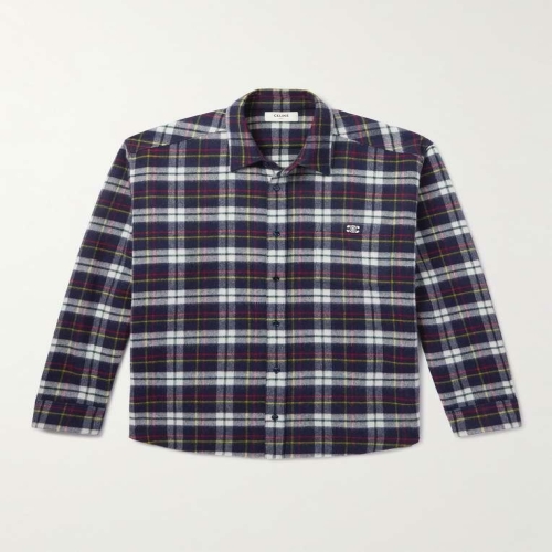 셀린느 B0081774450 로고-엠브로이드 체크 울 셔츠 RC07H0H06