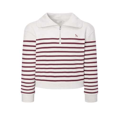 헤지스레이디스 여성 루즈핏 스트라이프 반집업 스웨트셔츠 HSTS5D802