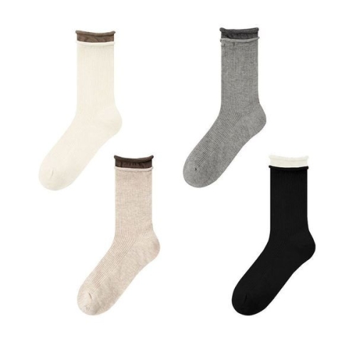 에이치플러스몰 중목양말 여름 돌돌이 투톤 LM-0650 4color 3xLeE