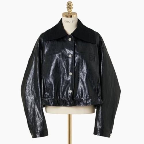 에고이스트 여성 니트카라 포인트 페이크레더 자켓 ER4TZ901