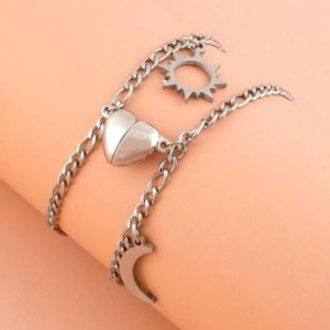 오노마  ONM 실버 하트 팔찌 학생 커플 우정팔찌 자석띠 해와달 35135748