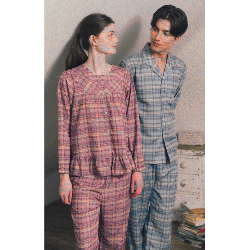 비너스 여성 빅 체크 선염 파자마 상하세트_VPA4555W