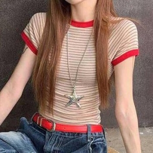 오노마 ONM 여성용 스트라이프 티셔츠 슬림핏 반팔티 데일리 40820644