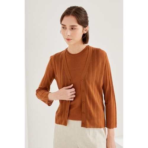 유닛 7부 소매 브이넥 가디건 ZHOUF-2KCA13