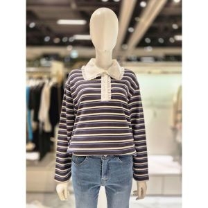 올리브데올리브 여성 스트라이프 프릴 카라 티셔츠 OE5AE823