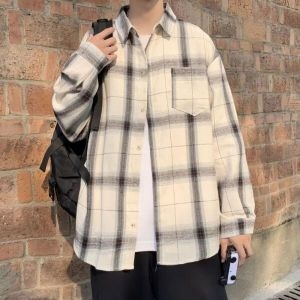 파파브로 모로엠 남성 체크 긴팔 셔츠 루즈핏 디자인 ON-SHA-QWE4F8EB