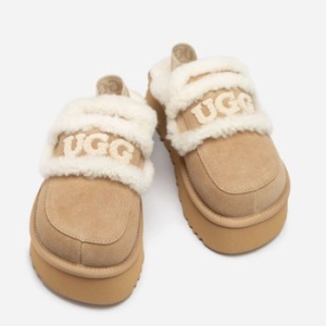 UGG 호주 OZWEAR OB938PD VIOLET SHEARLING PLATFORM SLIPPER ELASTIC LOGO DET..