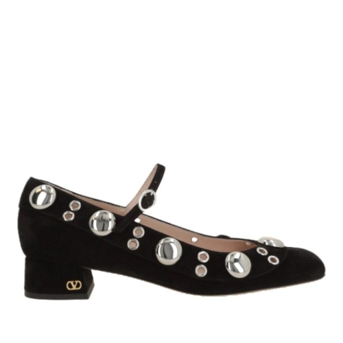 발렌티노 스터드 메리 제인 로우 블록 힐 플랫 7W0S0NE5 YTB0NO