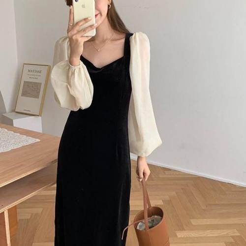 오노마 ONM 여성원피스 시스루 롱원피스 브이넥 벨벳 모던 1 41025756