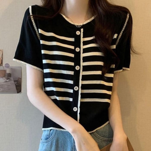 오노마 ONM 7부니트 스트라이프 크롭기장 니트 배색 골지 반 41025754