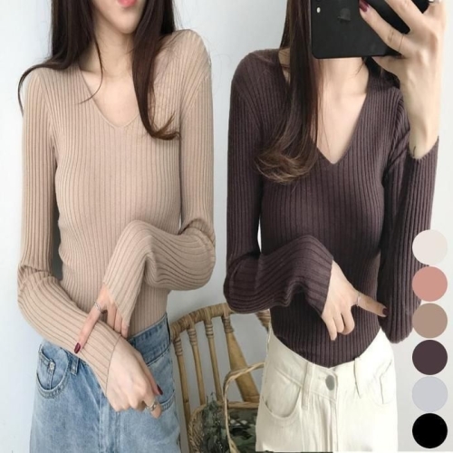 오노마 ONM 10대티셔츠 여성 슬림핏 긴팔 니트 골지 날씬해 41025779