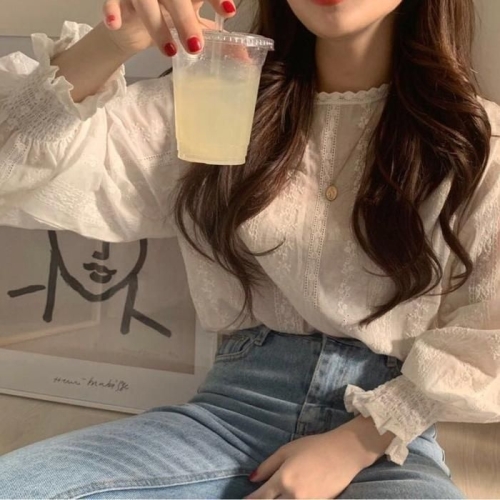 오노마 ONM 블라우스 여자 펀칭 밴딩 자수 벌룬소매 셔츠 스 41025796