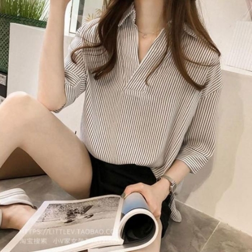 오노마 ONM 여성줄무늬셔츠 여자 블랙 남방 스트라이프 블라우 41025714