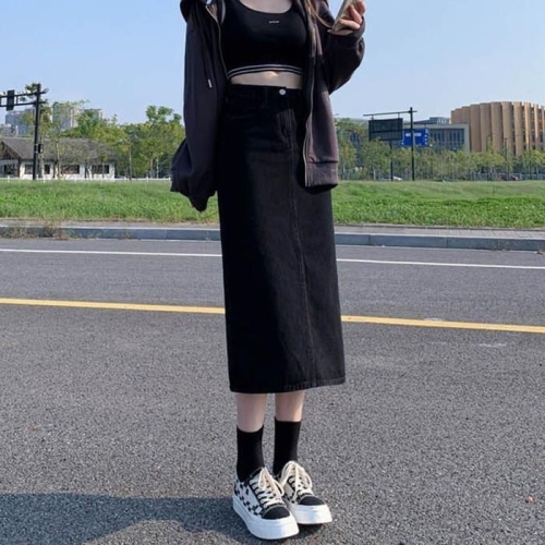 오노마 ONM 블랙진스커트 블랙진 롱스커트 절개 검정색 하의 41025720