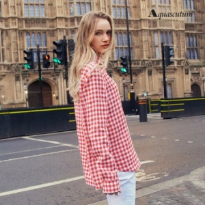 아쿠아스큐텀 여성 프렌치 린넨100 체크 셔츠 WZWS3Q0B