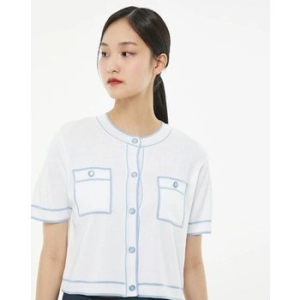 LAP 라인 배색 라운드넥 반팔 가디건 AP2KG461_IC