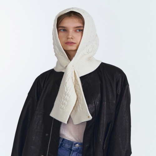 아떼바네사브루노 아이보리 울캐시미어 케이블니트 바라클라바_AAHE5F609IV
