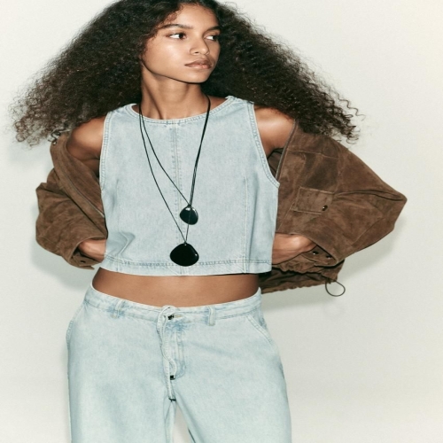 자라 Z1975 데님 크롭 탑 라이트 블루 1889074406 178486