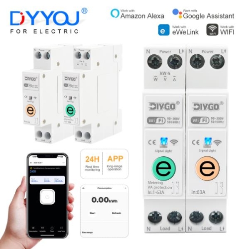 스마트  회로차단기 EWeLink 1P+N 63A WIFI 회로 차단기 스위치 DGB-63E 홈 보호 에너지 미터 계량 링 타이