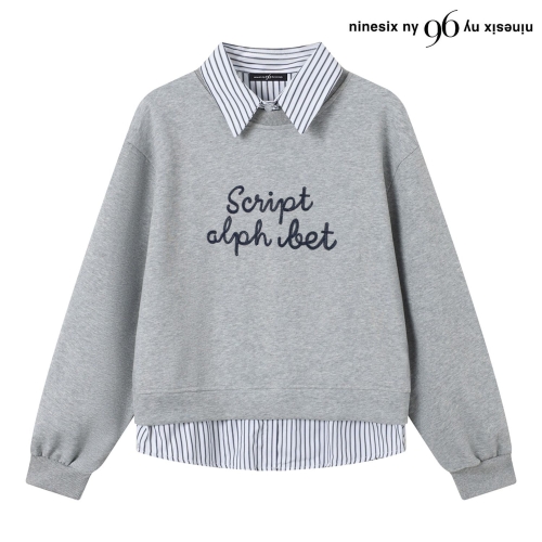 96NY 여성 스트라이프 카라 셔츠 레이어드 맨투맨 NP3LW019L0