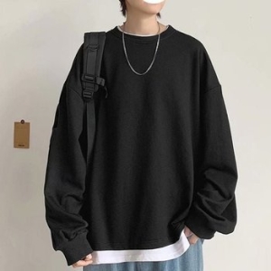 이지 페이크티 하이라이트 보이즈 심플패턴심플넥 긴소매 상의 WFJUEB0