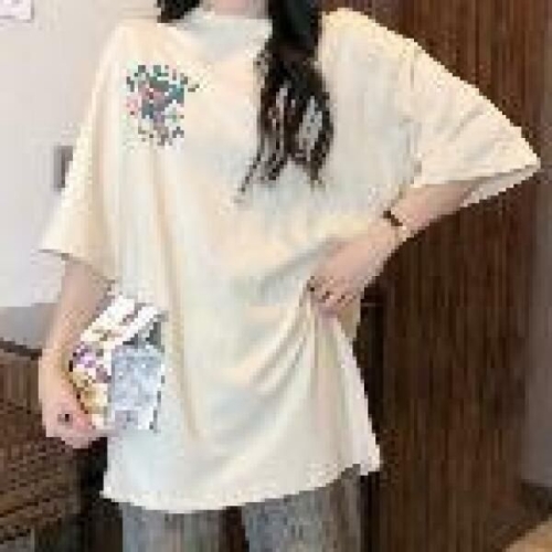 에이치플러스몰 여성 앞뒤프린팅 여친룩 귀엽고 긴 오버핏 티셔츠 WE71964